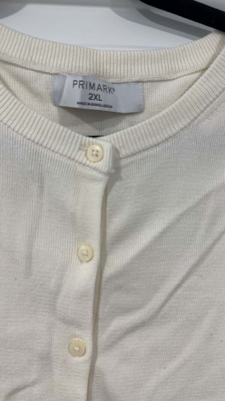 Primark 2XL White Crewneck Button-Front Cardigan